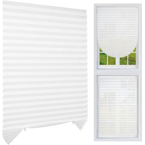No-drill pleated blinds - self-adhesive, cuttable - semi-blackout - white - 60 x 150 cm - non-woven fabric, suitable for doors and windows.