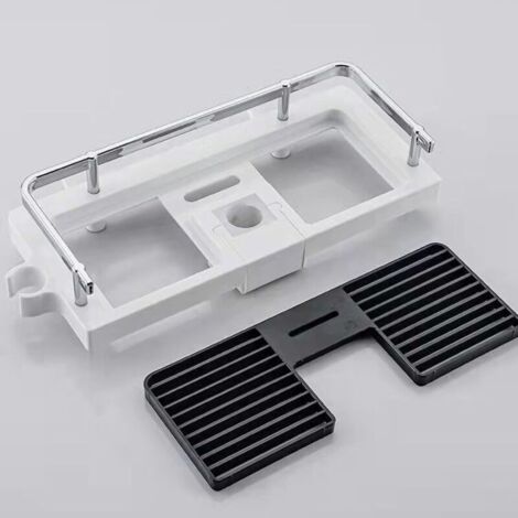 No-Drill Shower Shelf, Shower Shelf for Shower Post with Shower Head Holder, Bathroom Storage Shelf for Shampoo and Soap, and 2 Hooks for 21-25mm Shower Rods