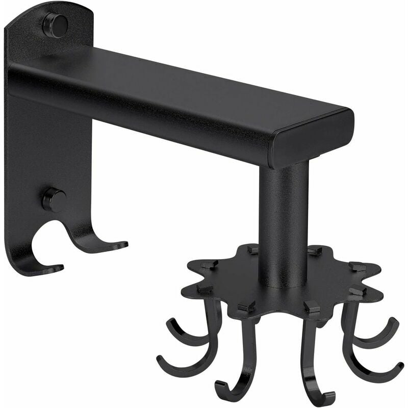 Hoopzi - No Drill Wall Mounted Kitchen Utensil Holder, Rotating Kitchen Hook, Self Adhesive Kitchen Rack with 8 Hooks, Aluminum (Black) 1