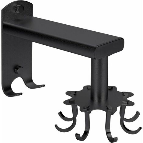 No Drill Wall Mounted Kitchen Utensil Holder, Rotating Kitchen Hook, Self Adhesive Kitchen Rack with 8 Hooks, Aluminum (Black)  1