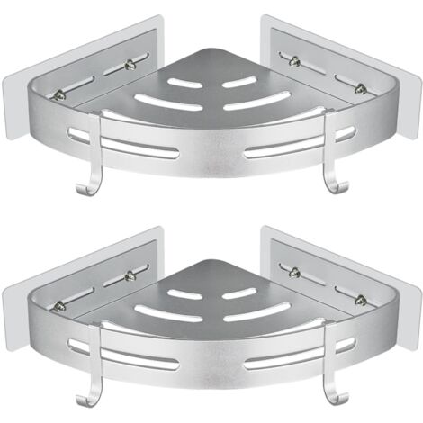 No Drilling Corner Shower Shelf Adhesive Shower Storage Shelf Corner Bathroom Organizer Silver Aluminum Wall Mounted 2 Pieces Shower Shampoo Gel Holder