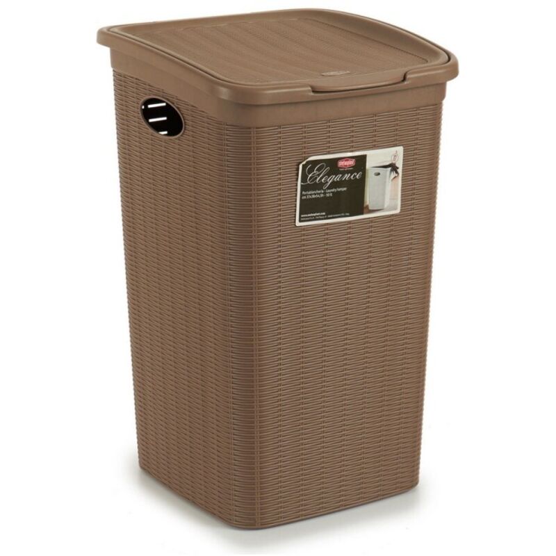 Panier à linge en polypropylène façon osier – Dimensions 50 cm – Couvercle et poignées pour transport facile – Design élégant – Stefanplast