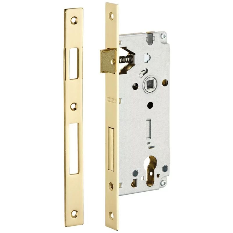 No Name - Boitier de serrure encastrable à cylindre pour porte d'entrée, axe 45mm, bouts carrés, têtière laitonnée - THIRARD