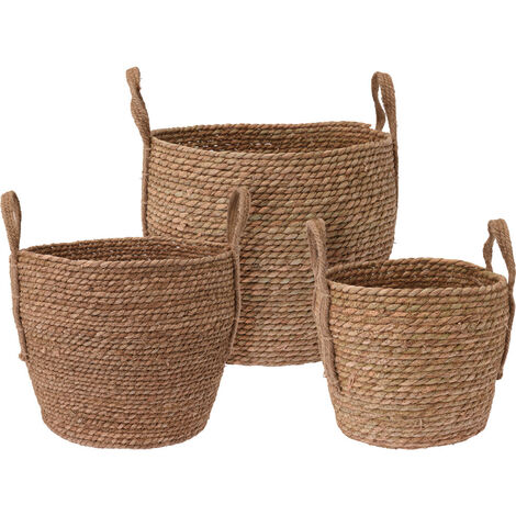 Panier de rangement rond jonc de mer tressé Box & Beyond