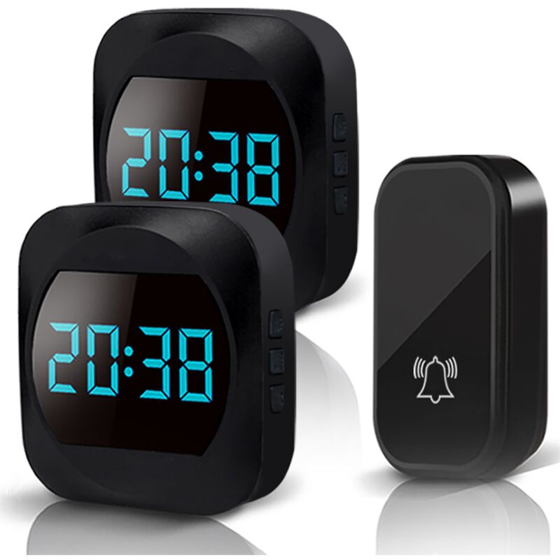 

[No se requieren baterías] Timbre inalámbrico impermeable para exteriores con pantalla LED de tiempo, kit de timbre de puerta inalámbrico con 2
