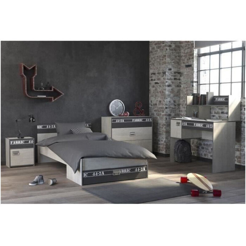 Noa Chambre enfant complete - Industriel - Decor gris loft et ombre - l 90 x l 200 cm - Multicolore Noa Chambre enfant complete - Industriel - Decor gris loft et ombre - l 90 x l 200 cm - Multicolore