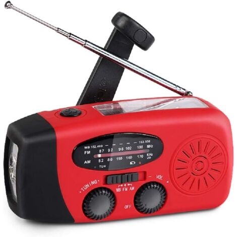 NOAA Solarbetriebenes AM/FM-Notfallradio mit Handkurbel – 2000 mAh LED-Taschenlampe – Ideal für Zuhause, Camping, Reisen und Notfälle (Rot)