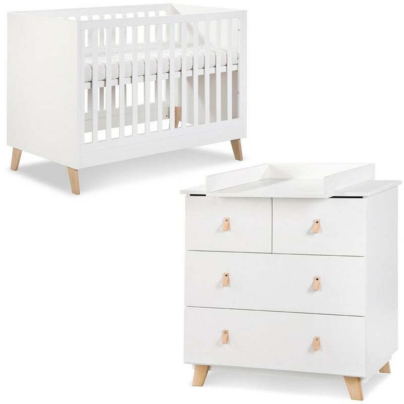 Monmobilierdesign - noah Ensemble commode table à langer amovible + lit évolutif bébé Blanc 120X60 - Blanc