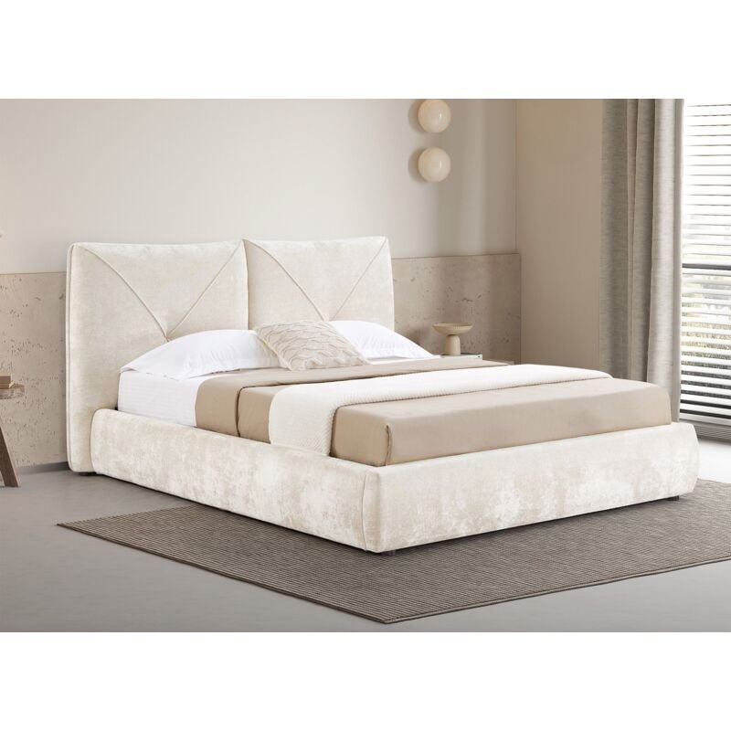 Deco In Paris - noah - Lit coffre en tissu bouclette doux beige 160x200 cm noah