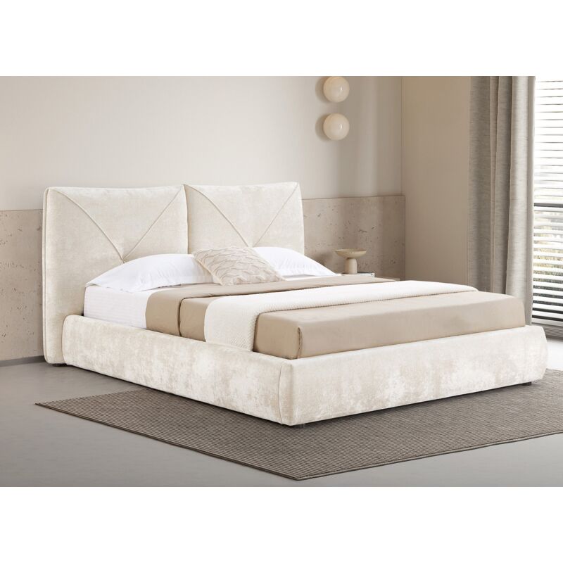 Deco In Paris - noah - Lit coffre en tissu bouclette doux beige 180x200 cm noah
