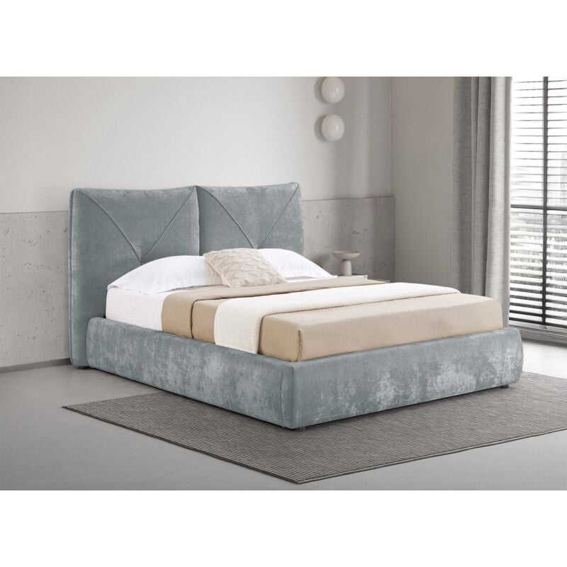 Deco In Paris - noah - Lit coffre en tissu bouclette doux gris 140x190 cm noah