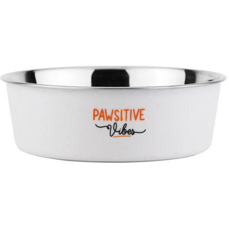 Nobby Edelstahlnapf Fusion Pawsitive Vibes rutschfest weiß Ø 13 cm