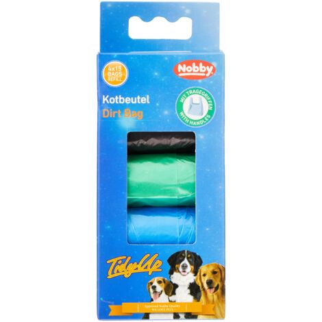 Nobby TidyUp - Sacchetti per escrementi con maniglia per il trasporto, 4 colori, 4 rotoli da 15 sacchetti