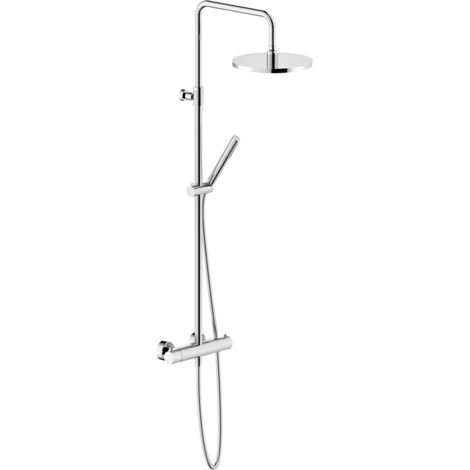 Nobili – Colonne de douche thermostatique en inox – Douche de tête Ø 250 mm – Flexible 150 cm – Blocage de sécurité à 38 °C