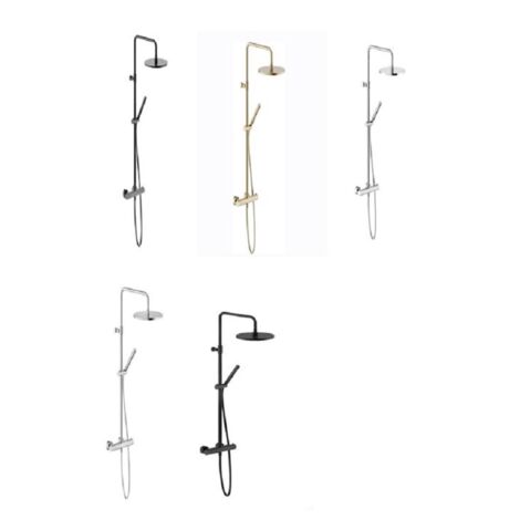 Nobili – Colonne de douche thermostatique – Finition métal chromé brillant – Pomme de tête 250 mm – Longueur flexible 150 cm – Blocage de sécurité 38 °C