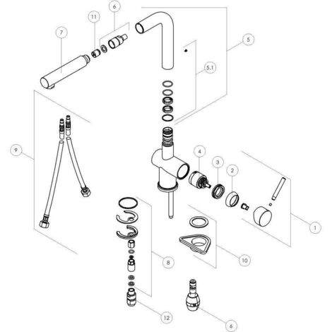 Nobili – Douchette pour robinet à 2 jets – Pièce détachée d'origine – Compatible mitigeurs cuisine – Douchette à main pour usage intensif
