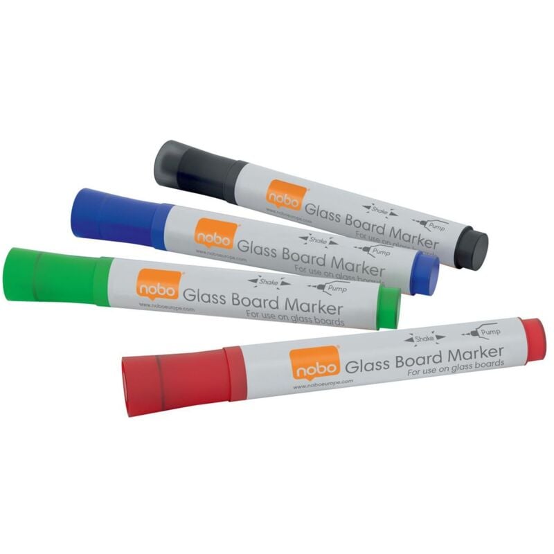 Nobo - Glass Whiteboard Marker Bullet Tip 3mm Line Assorted Colours (Pack 4) 19053