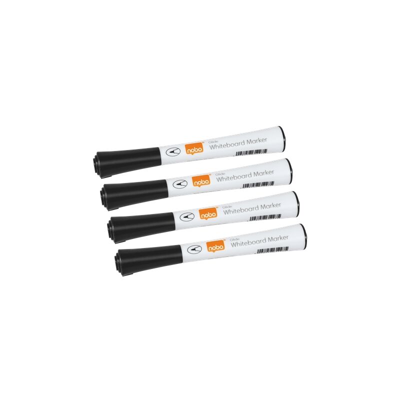 Image of Confezione da 4 pennarelli per lavagna bianca - punta fine 1mm - inchiostro a basso odore - colore nero - Nobo