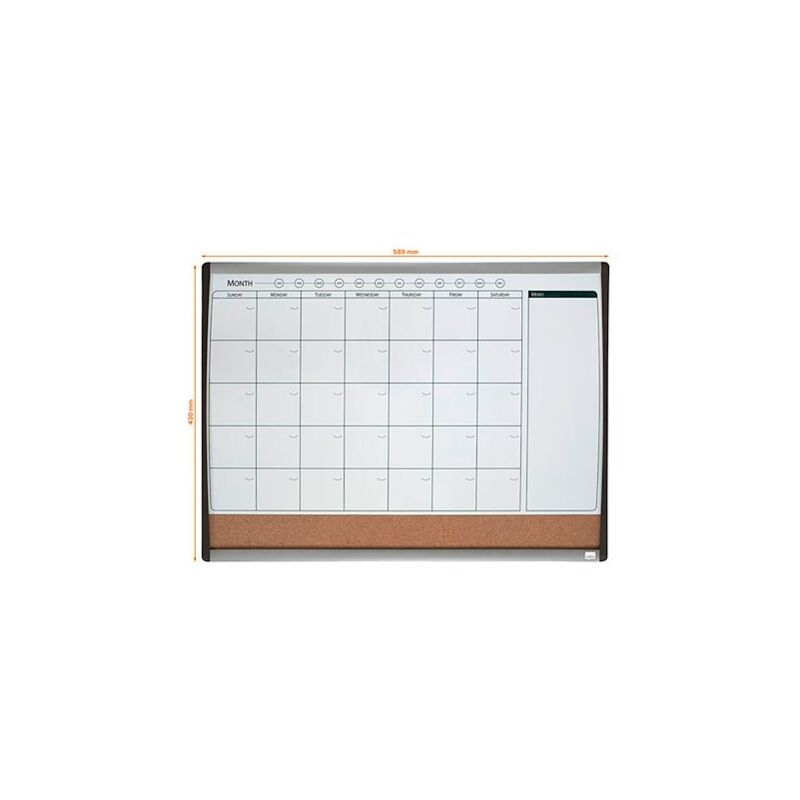 Tableau mixte magnétique liège 58,5 x 43 cm avec calendrier mensuel Nobo