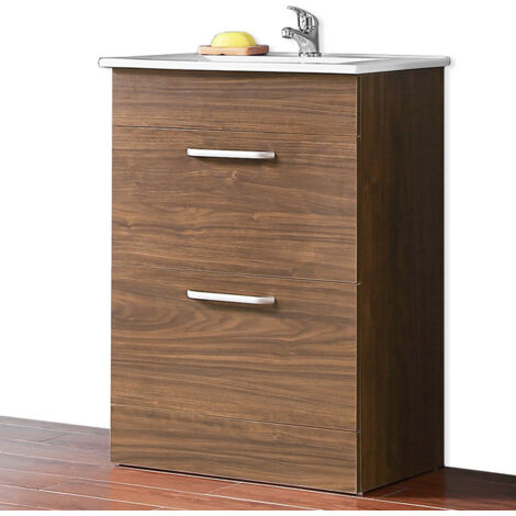 Noce Mobile Bagno 60 cm Salvaspazio . con lavabo in Ceramica e 2 cassetti