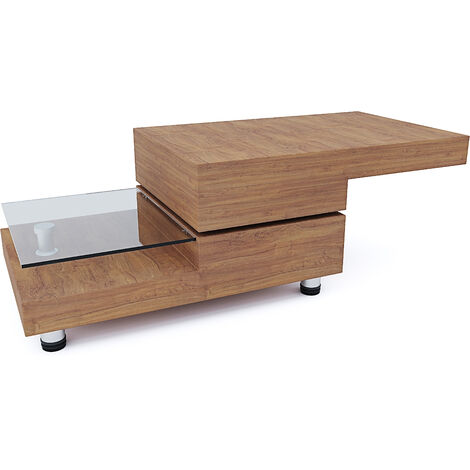 Tavolino Basso Rettangolare Salotto In Legno MDF Con Ripiano In Vetro Per Soggiorno Salone Sala Da Pranzo Tavolo Da Caffè Moderno Ed Elegante Riverside 75 x 48 x 38 cm