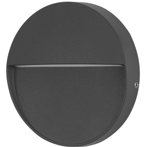 Nod Round Foco LED Exterior IP65 de Superficie para Pared. Lámpara de Pared para Señalizar Caminos , Escaleras y Rodapiés. LED 2.6W Blanco Cálido 3000K. Color Negro