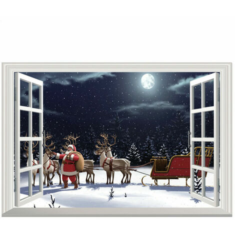 Noel 3D Autocollant Stickers Muraux Père Noel Elk Cerf Stickers Peintures Murales Papier Peint Vinyle Art Mural Diamant Peinture Artisanat Décoration de La Maison (2) Noel