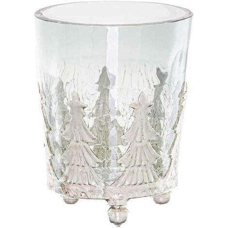 Noel Collection Small Christmas Tree Crackled Candle Holder - Glass - L6 x W6 x H8 cm