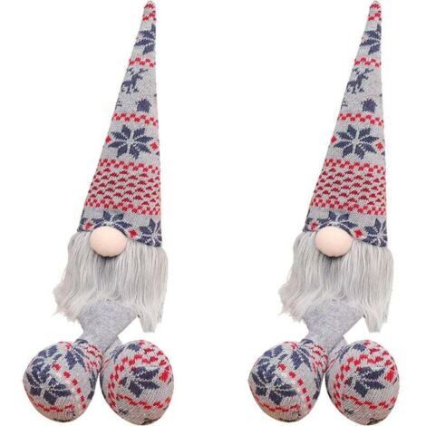 Noël Gnomes Peluche Poupée 2 Pcs, Poupée sans Visage avec Longues Jambes Tricoté Noël Gonk Nain Elfe Figurines Décoration De Table De Vacances Ornement De Table Présente, Ensoleillé