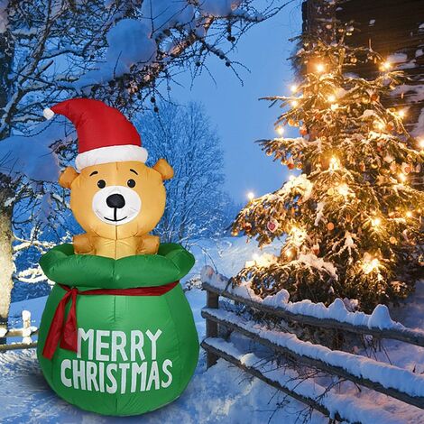 Noël Gonflable Décoration Jardin Décorations Lumineux Gonflables Père Noël Et Pingouin Wapiti Avec Accessoires