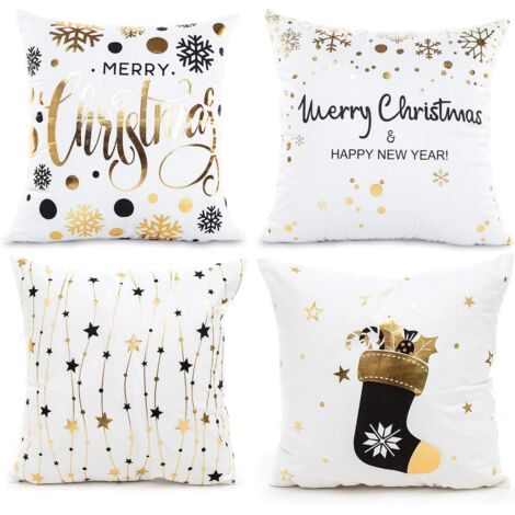 Noël Oreiller Shams Canapé Jeter Taies d'oreiller pour Joyeux Noël Décoratif 18 "x 18" 4 Pcs-Fei Yu
