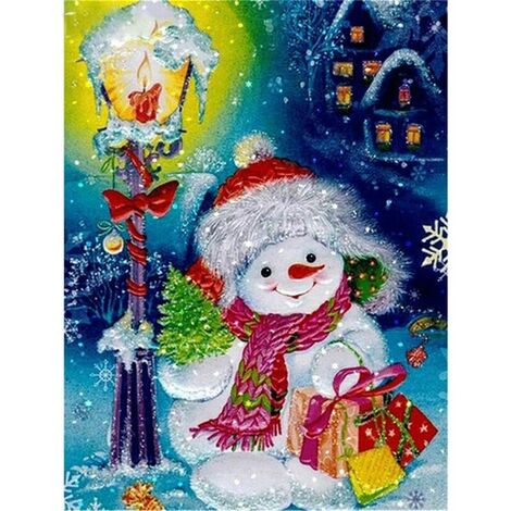 Noël Petite Fille Traineau Cadeau Diamant Peinture Dessin DIY Broderie Point De Croix Diamant Décoration Broderie Peinture (Réverbère, 30 30cm)