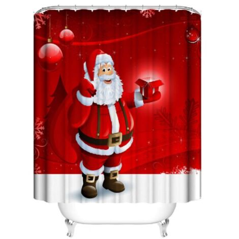 Noël Rideau de Douche Lavable Résistant à l'eau Anti-moisissure, 3D Imprimé Polyester Rideaux de Salle de Bain Facile à Nettoyer avec 12 Crochets Décor À Maison (A,180x180cm)