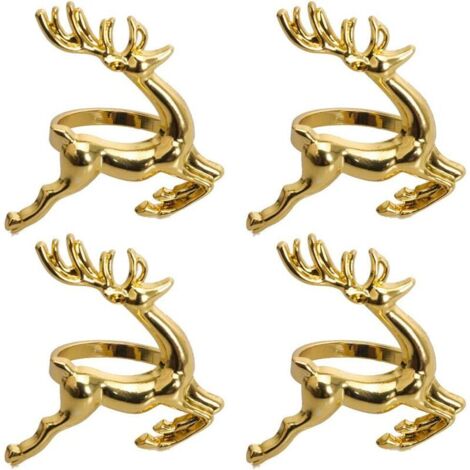 Noël Serviettes Anneaux,4 Pièces De Renne Serviette Anneaux Porte-Serviette Argent Or Serviette Titulaire Anneaux De Serviette Boucles Pour Les Décorations De Table De Noël, Mariage,Dîner Gold