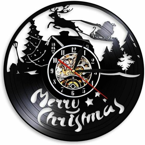 Noël Vinyle Horloge Murale Disque Vinyle Rétro Horloge Murale Anniversaire Nouvel An Noël Anniversaire Personnalité Cadeau Décoration Murale Créatif Design Maison(30x30cm)