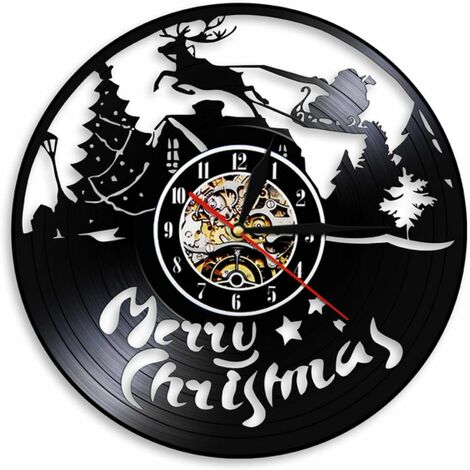 Noël Vinyle Horloge Murale Disque Vinyle Rétro Horloge Murale Anniversaire Nouvel An Noël Anniversaire Personnalité Cadeau Décoration Murale Créatif Design Maison(30x30cm)