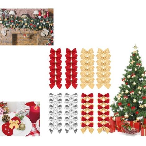 Nœud 48 Pcs Nœud Sapin Noël, Nœud Ruban Noël, Décoration Noël, Décoration Sapin Noël, 4 Couleurs