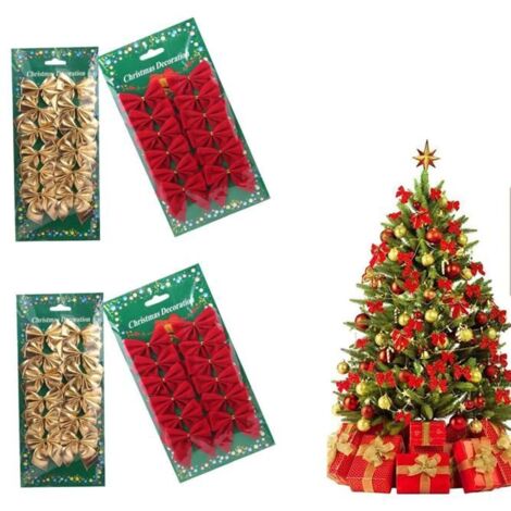 Nœud 48 Pièces Mini Nœuds Rouge et Doré Décoration Suspension pour Sapin de Noël Couronne de Fête