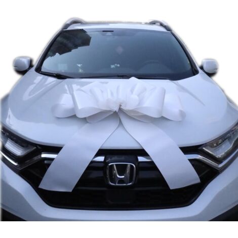 Nœud blanc géant 76 cm avec rubans 185 cm, décoration voiture vélo mariage anniversaire