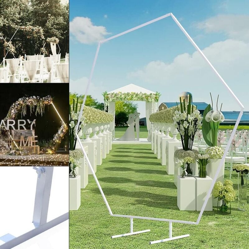 Nœud de mariage, hexagonal, support de fleurs en métal, pour anniversaire, mariage, remise de diplôme, décoration de fête (blanc, 2.4 m)