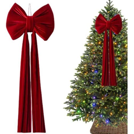Nœud de sapin de Noël en velours MICH - 40 cm - Rubans longs - Pré-noué - Pour décoration intérieure et extérieure