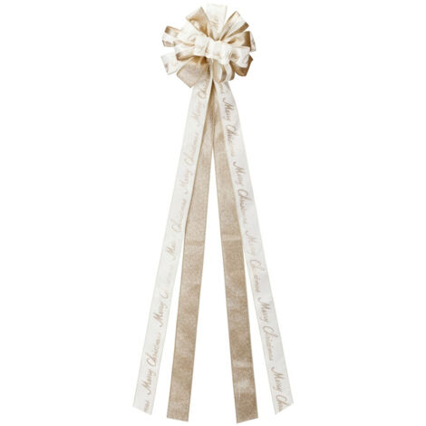 Nœud décoratif pour sapin de Noël, crème et or, 130 x 33 cm
