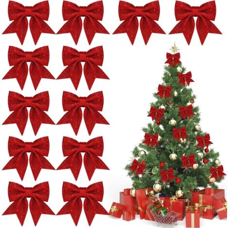 BLUEDEER Noeud Sapin de Noel Rouge, Noeuds de Ruban de Noël, Noeud Rouge Noel, Arcs de Noël Pailletés, pour Décoration pour Sapin de Noël, Décorations de Fêtes (Rouge12)