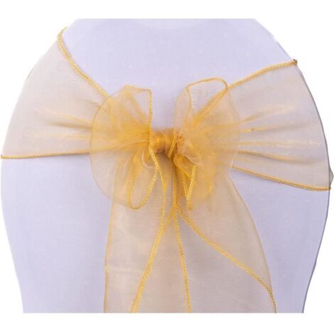 Nœuds de chaise en organza doré - Lot de 10 - 17 cm x 275 cm - Pour décoration de mariage