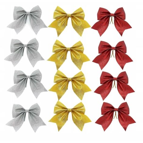 NOEUDS DE NOËL À PAILLETTES, lot de 12 pièces pour décorations de sapin de Noël