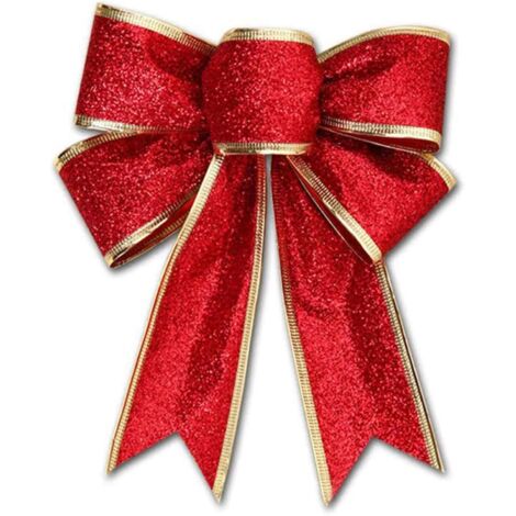 Nœuds de Noël rouges pour décoration d'extérieur, grand nœud à paillettes pour sapin de Noël avec bordure dorée pailletée pour décoration de porte d'entrée de Noël, rouge, 18 x 23 cm