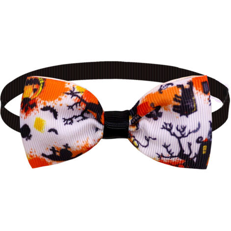 Nœuds papillon pour animaux de compagnie d'Halloween, colliers réglables pour animaux de compagnie d'Halloween 2 pièces（Forêt de tombes de citrouilles）