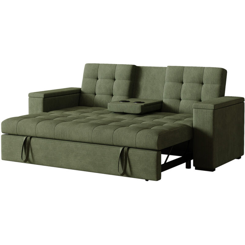 Canapé 3 places convertible accoudoirs amovibles vert velours côtelé NOHO