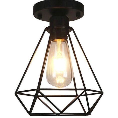 noir, 1 Pack-plafonnier Industriel E27 Lustre, Vintage Luminaire Mtal Cage, Rtro Suspension Clairage Plafond 160mm Max.40w Abat-jour Pour Salon Cu