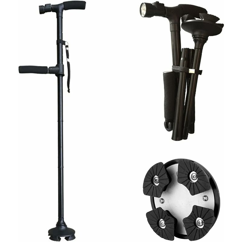 Noir - 1 pièce canne pliante, canne pliante led, canne de marche, poignée ergonomique en gel, facile à plier - Conçu pour les hommes, les femmes, les